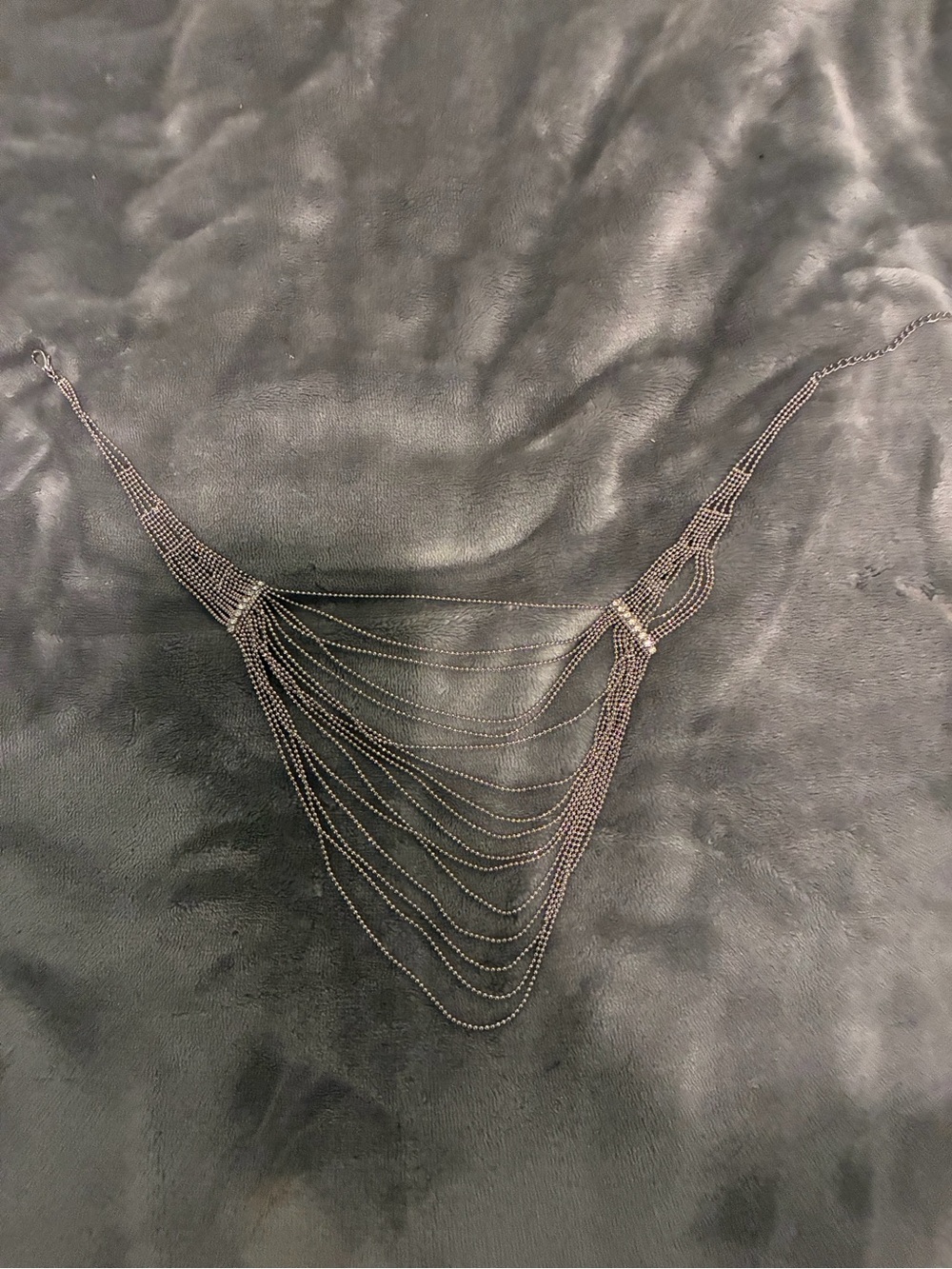 Women’s Silver Tone Waterfall Chain Rhinestone Bar Statement Necklace